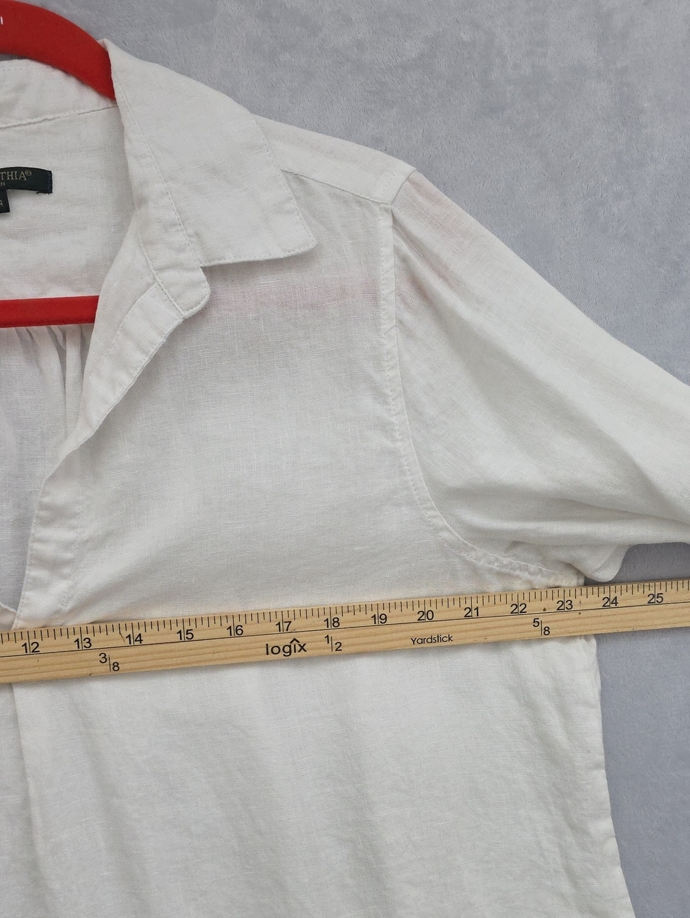 For Cynthia Off-White Women's Linen Tunic Blouse 1x Rolls Tab Sleeves Pockets - Picture 5 of 7